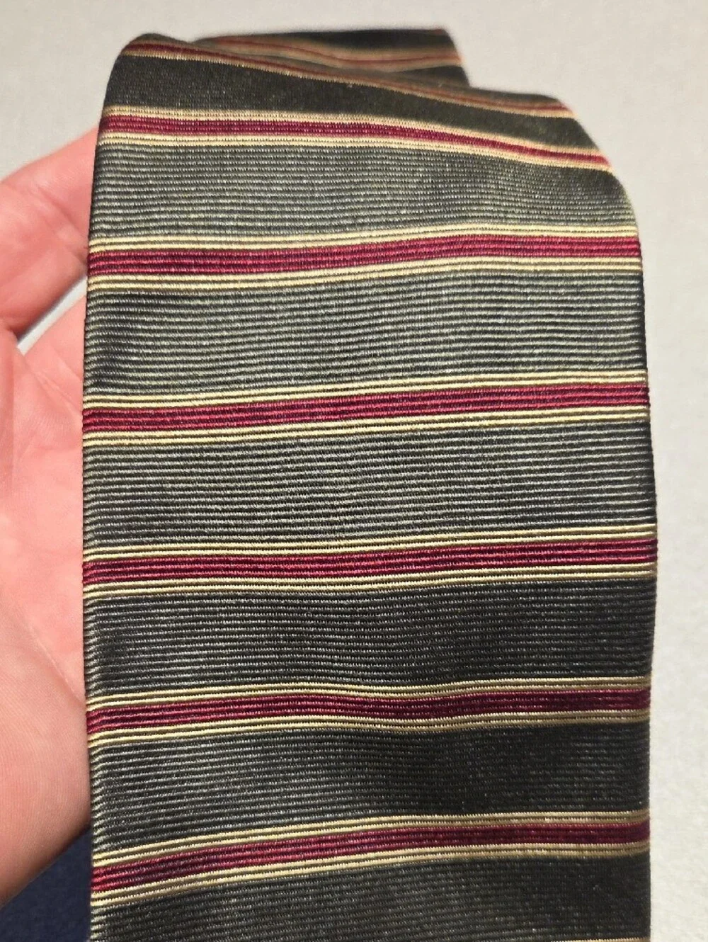 Brooks Brothers Green Tie with Burgundy and Gold Stripes
